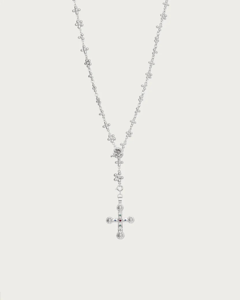 Silver Daisy Cross Necklace