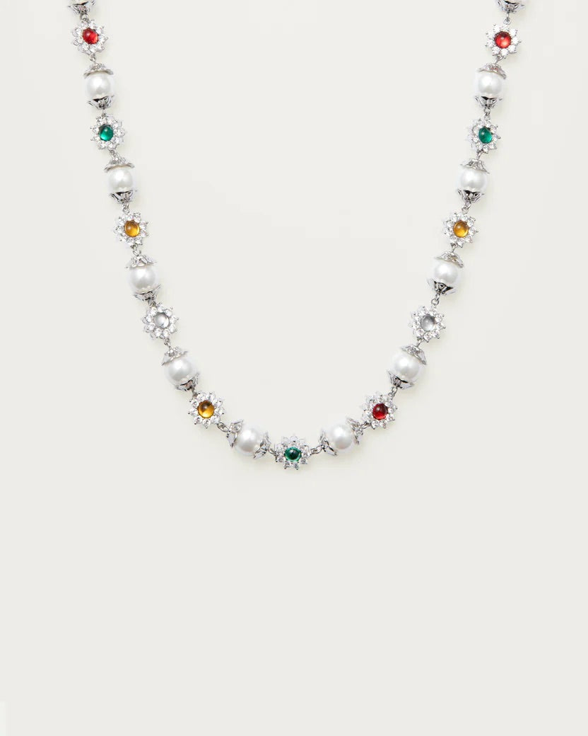 Silver Pearl Jewel Necklace