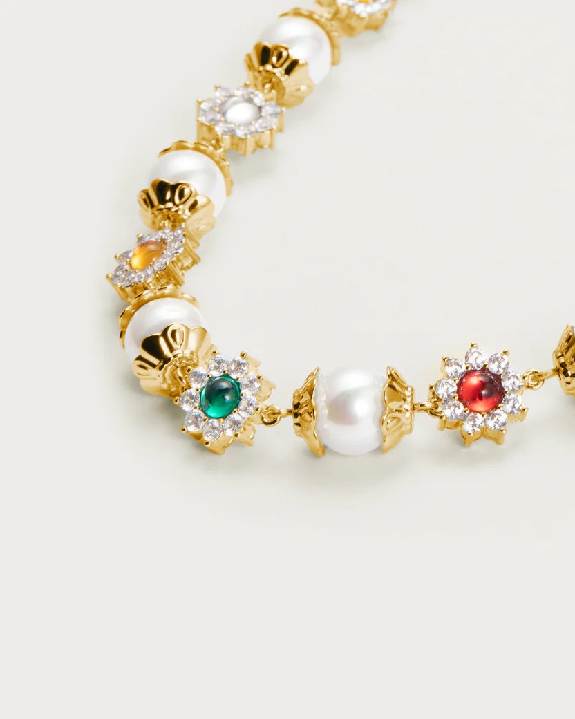 Gold Pearl Jewel Necklace