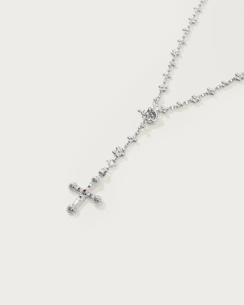 Silver Daisy Cross Necklace