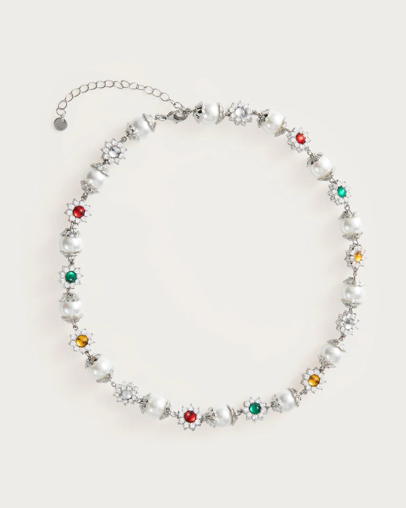 Silver Pearl Jewel Necklace