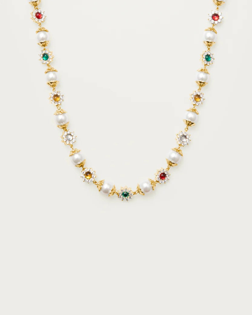 Gold Pearl Jewel Necklace