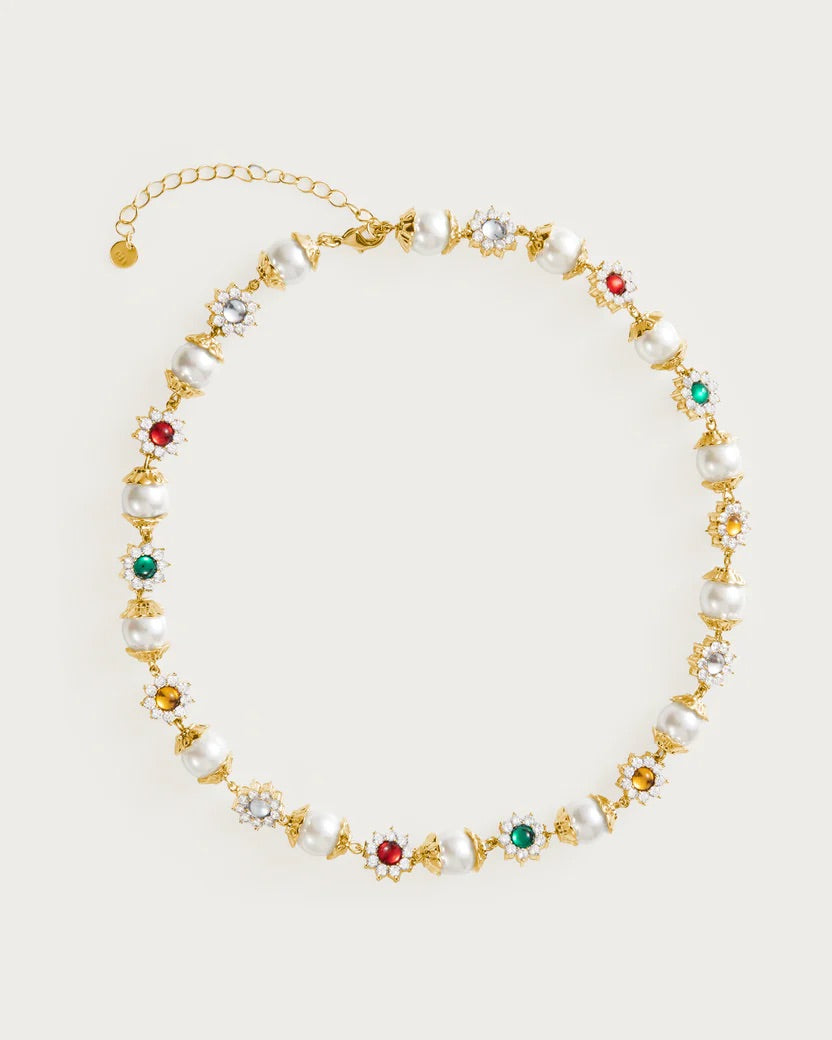 Gold Pearl Jewel Necklace