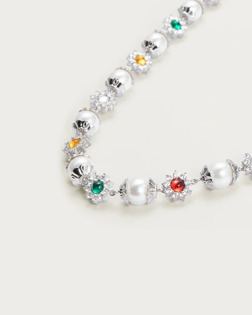 Silver Pearl Jewel Necklace